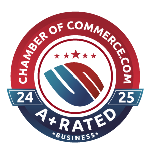 Chamber of commerce a+ rated waste management business emblem for the years 2023-2024.